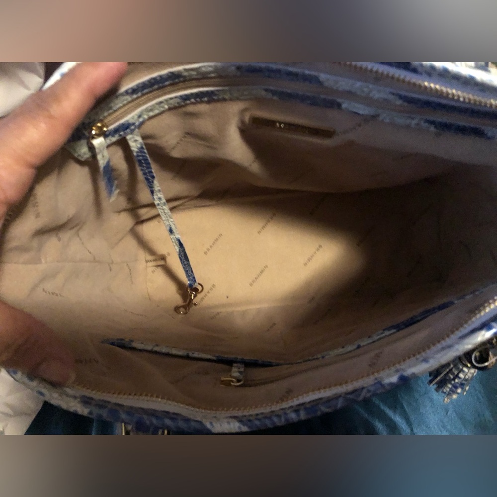 New Brahmin Blue & White Croc-Embossed Leather Tote - Picture 9 of 14
